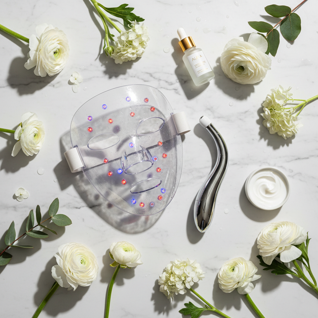 Beauty device lifestyle flat lay